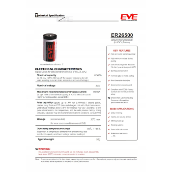 Bateria EVE ER26500 8.50Ah / 3.6V