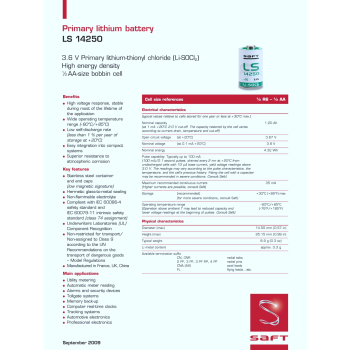 Bateria SAFT LS14250 1.20Ah / 3.6V