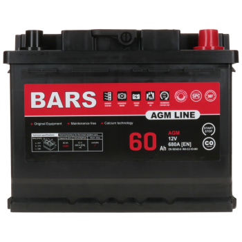 Akumulator Bars AGM LINE 12V 60Ah 680A L2 P+ BM60M